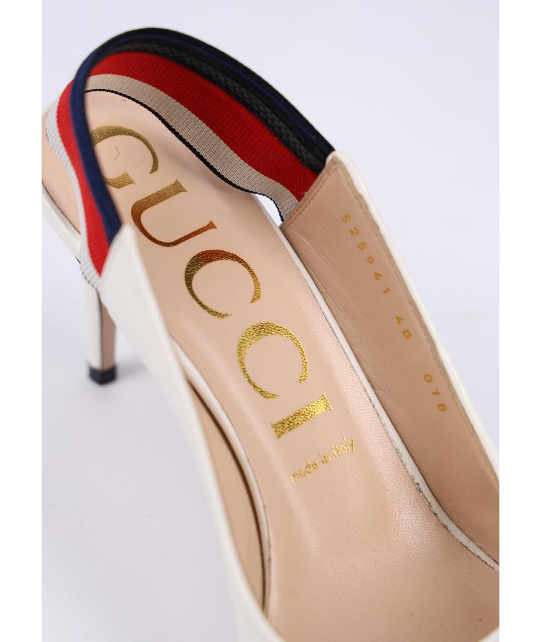 GUCCI Белые кожаные лодочки на низком каблуке, фото 5