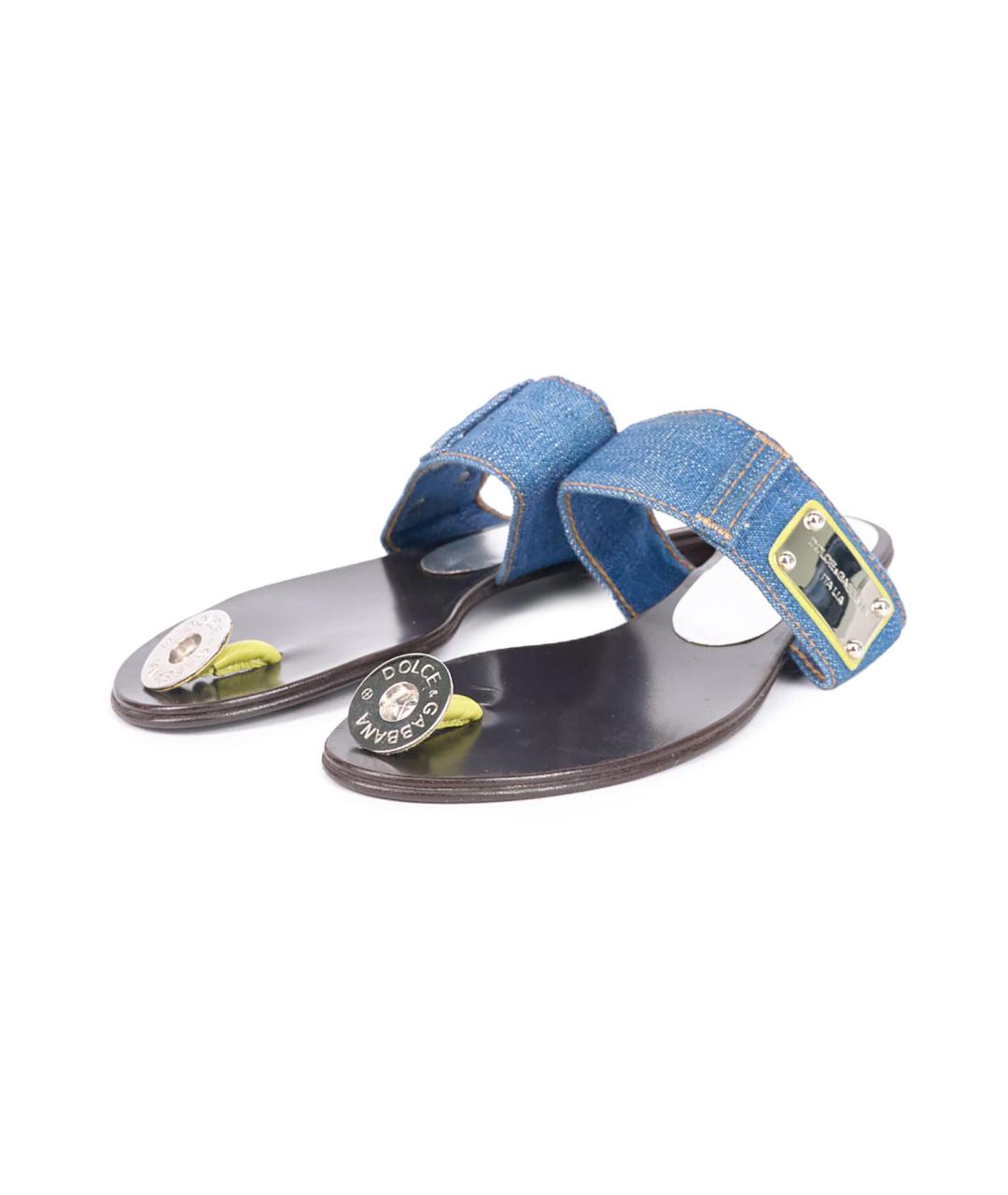 DOLCE&GABBANA Синие текстильные шлепанцы, фото 2