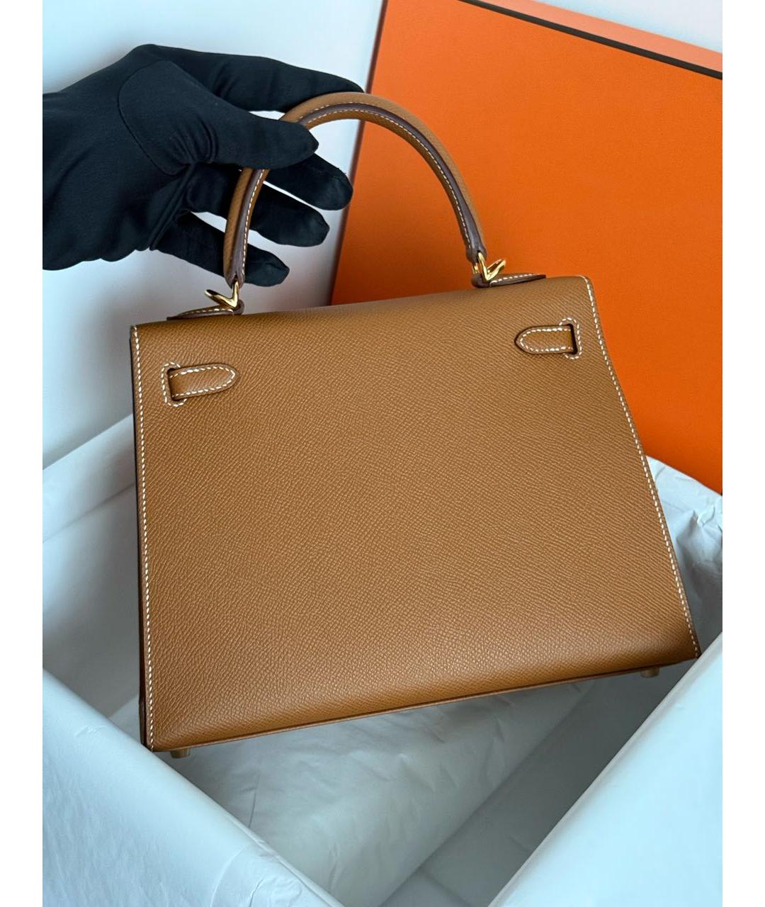 HERMES Коричневая кожаная сумка с короткими ручками, фото 5