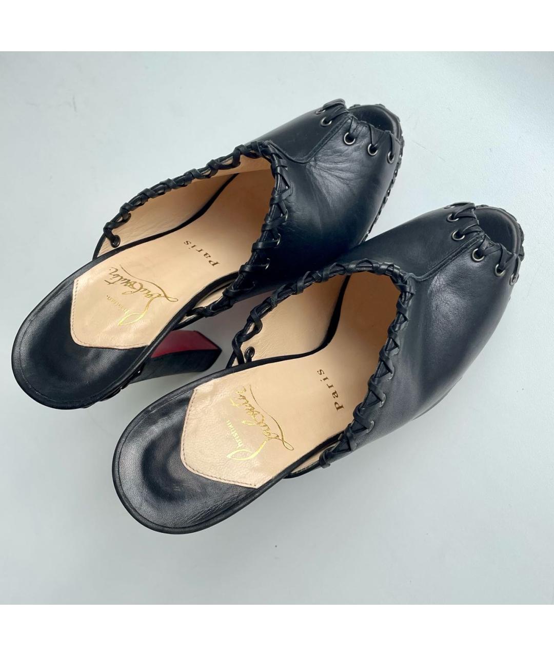 CHRISTIAN LOUBOUTIN Черные кожаные сабо, фото 7