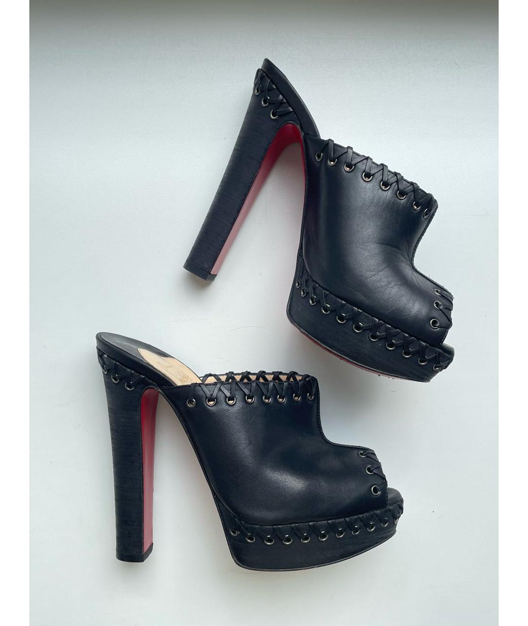 CHRISTIAN LOUBOUTIN Черные кожаные сабо, фото 2