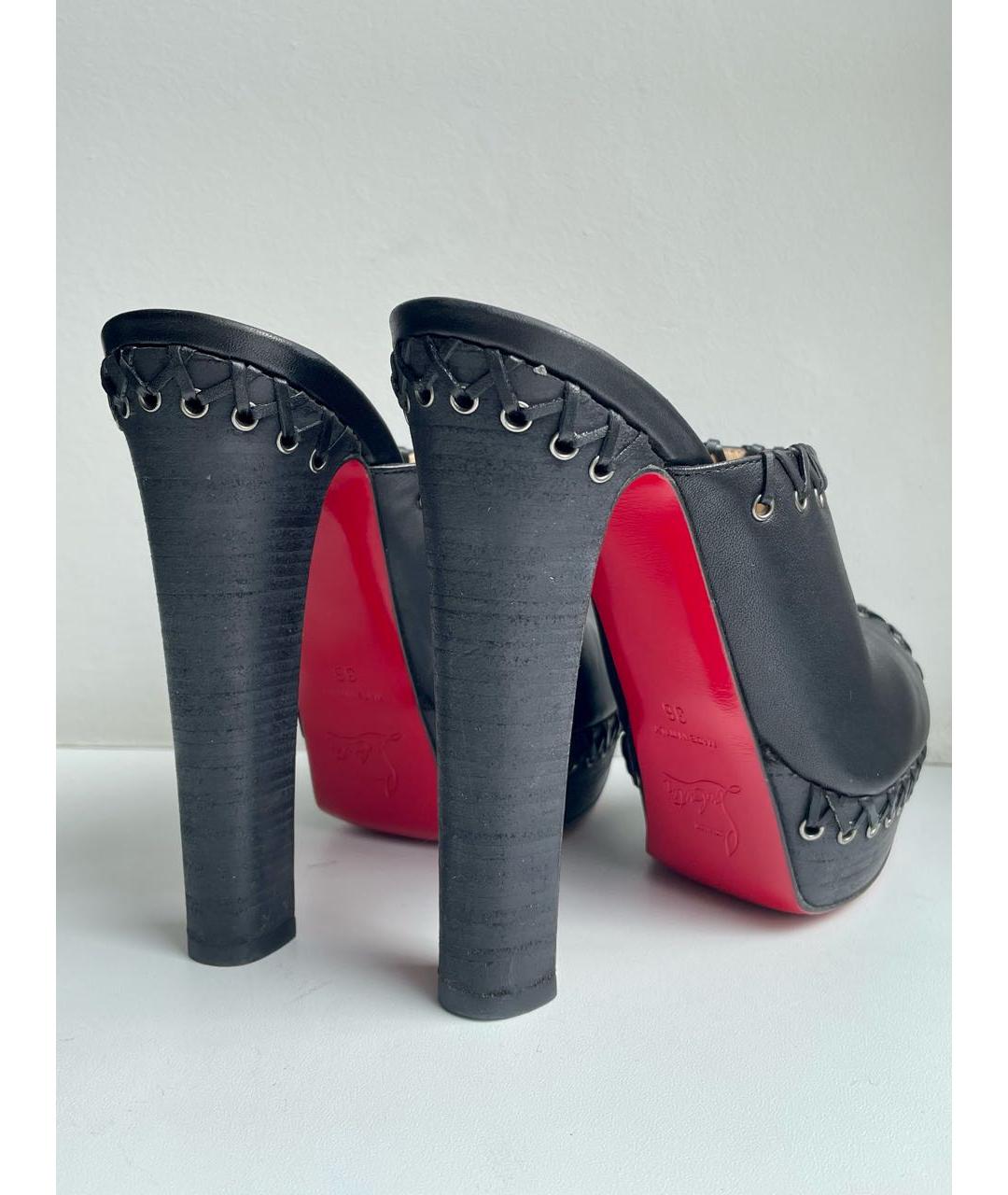 CHRISTIAN LOUBOUTIN Черные кожаные сабо, фото 4