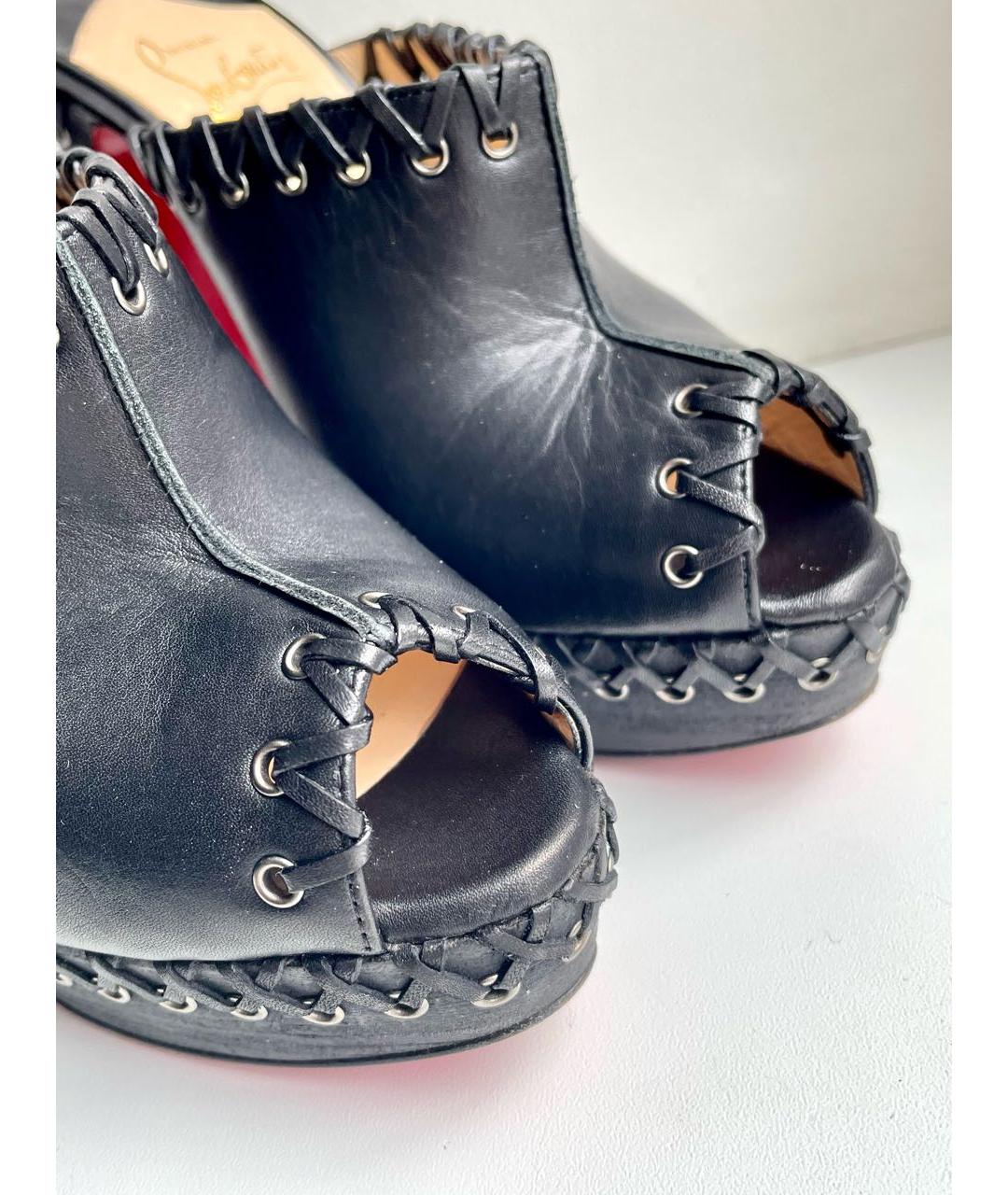 CHRISTIAN LOUBOUTIN Черные кожаные сабо, фото 6