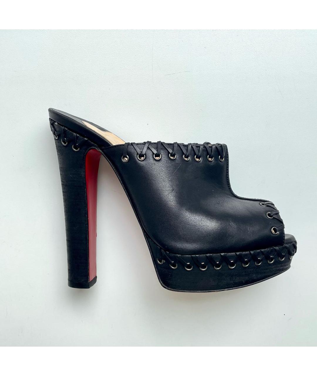 CHRISTIAN LOUBOUTIN Черные кожаные сабо, фото 9