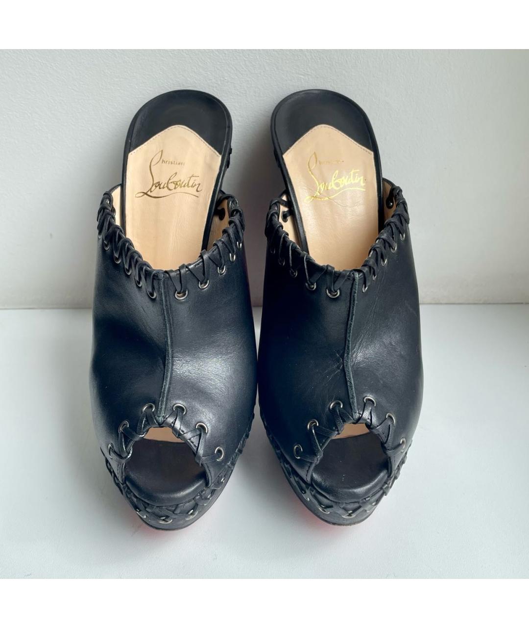 CHRISTIAN LOUBOUTIN Черные кожаные сабо, фото 3