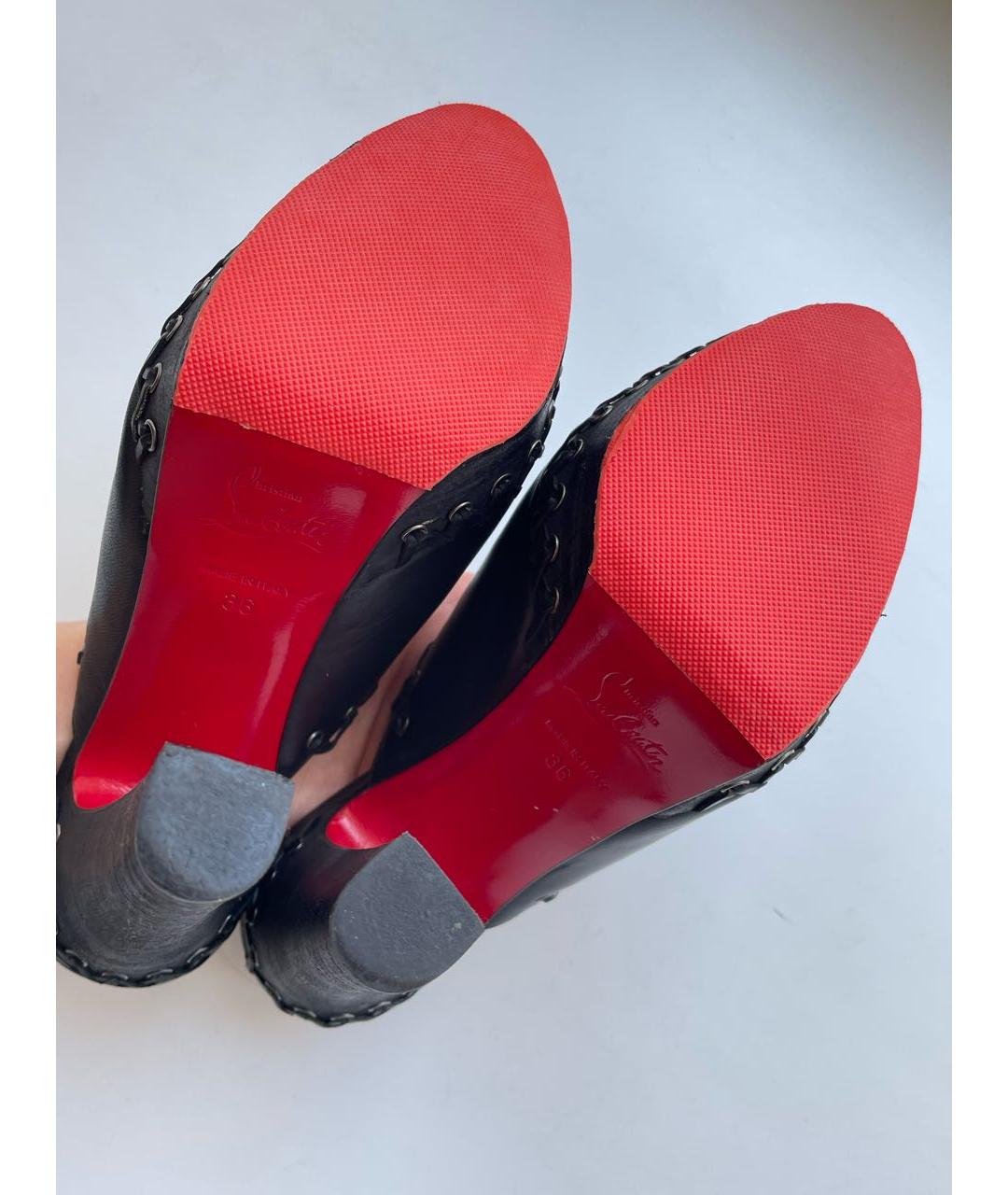 CHRISTIAN LOUBOUTIN Черные кожаные сабо, фото 8