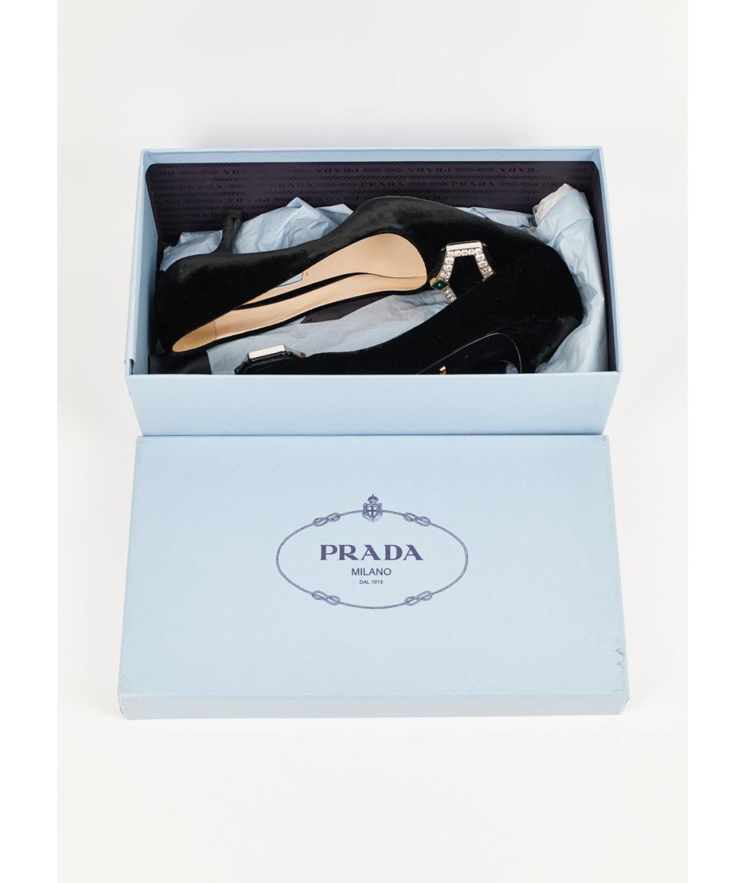 PRADA Черные бархатные лодочки на низком каблуке, фото 6