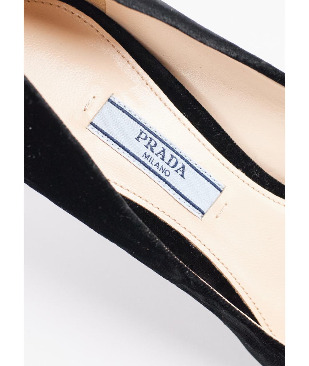 PRADA Черные бархатные лодочки на низком каблуке, фото 5