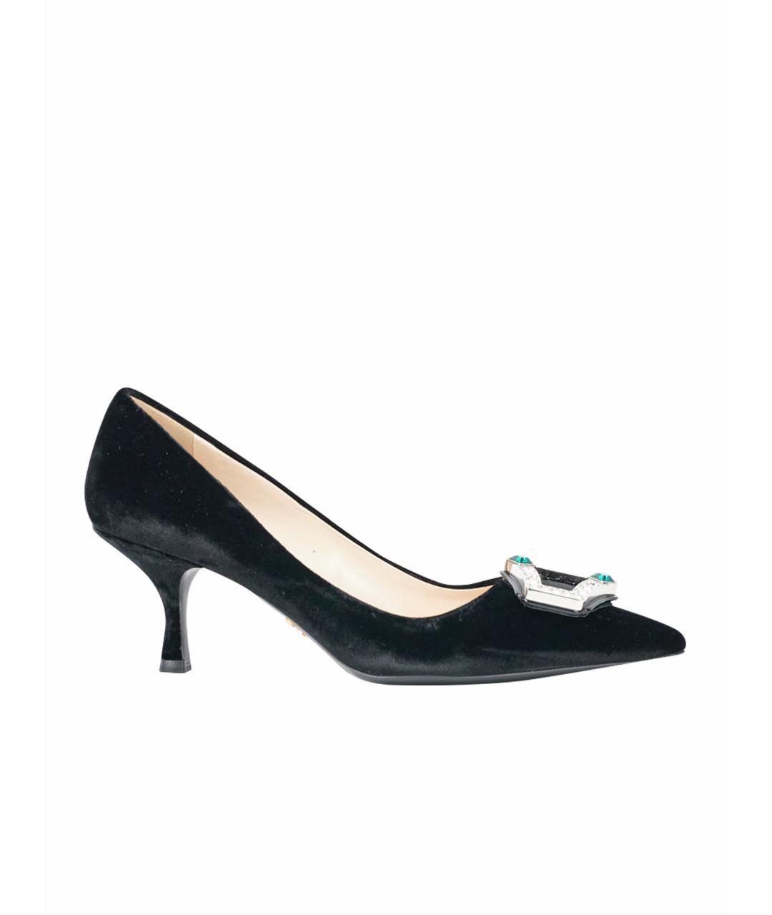PRADA Черные бархатные лодочки на низком каблуке, фото 1