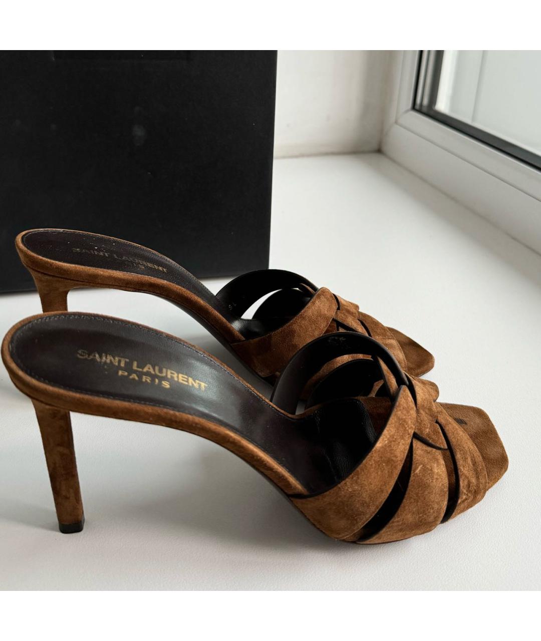 SAINT LAURENT Коричневые замшевые мюли, фото 3