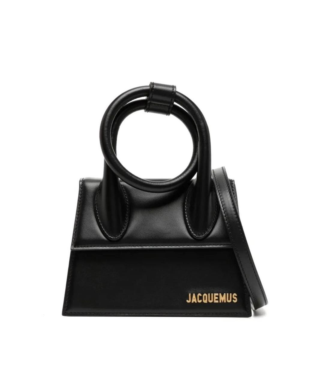 JACQUEMUS Черная кожаная сумка с короткими ручками, фото 1