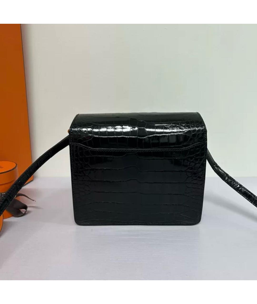 HERMES Черная сумка через плечо из экзотической кожи, фото 3