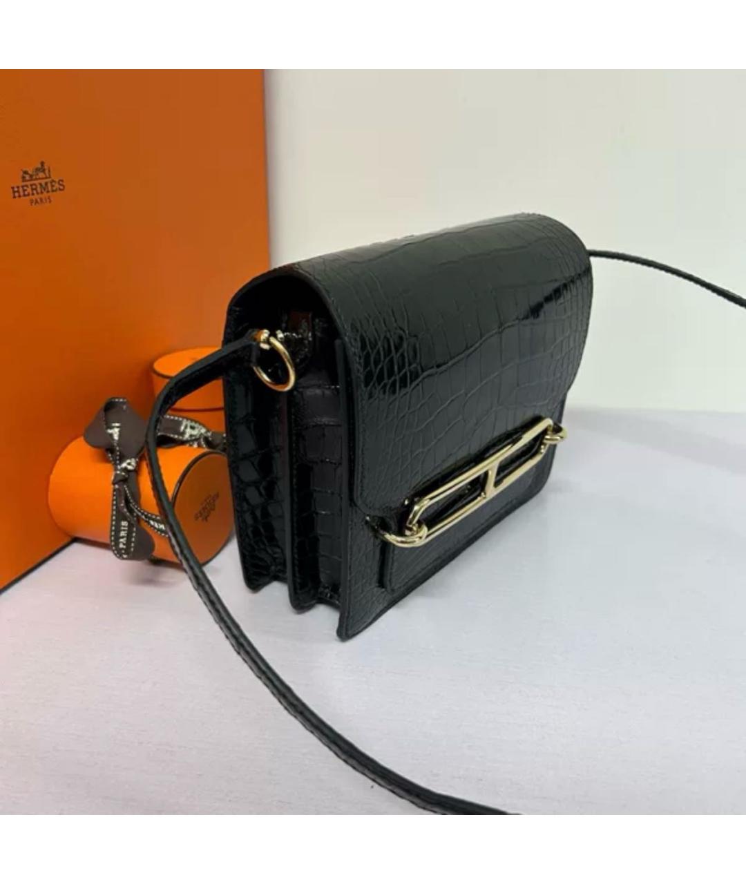 HERMES Черная сумка через плечо из экзотической кожи, фото 4
