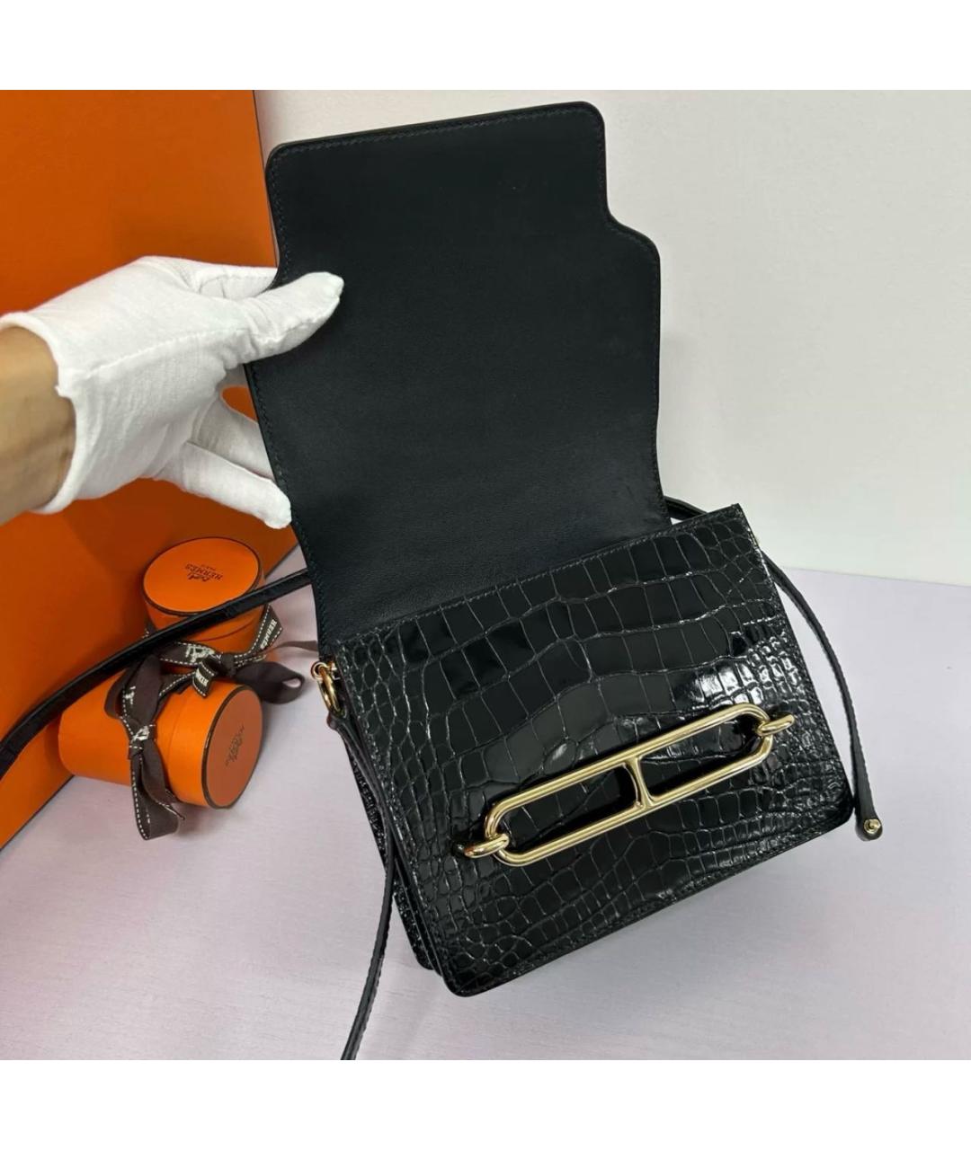 HERMES Черная сумка через плечо из экзотической кожи, фото 6