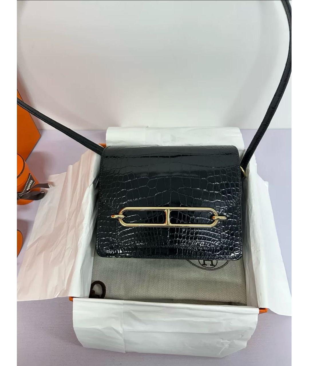 HERMES Черная сумка через плечо из экзотической кожи, фото 2