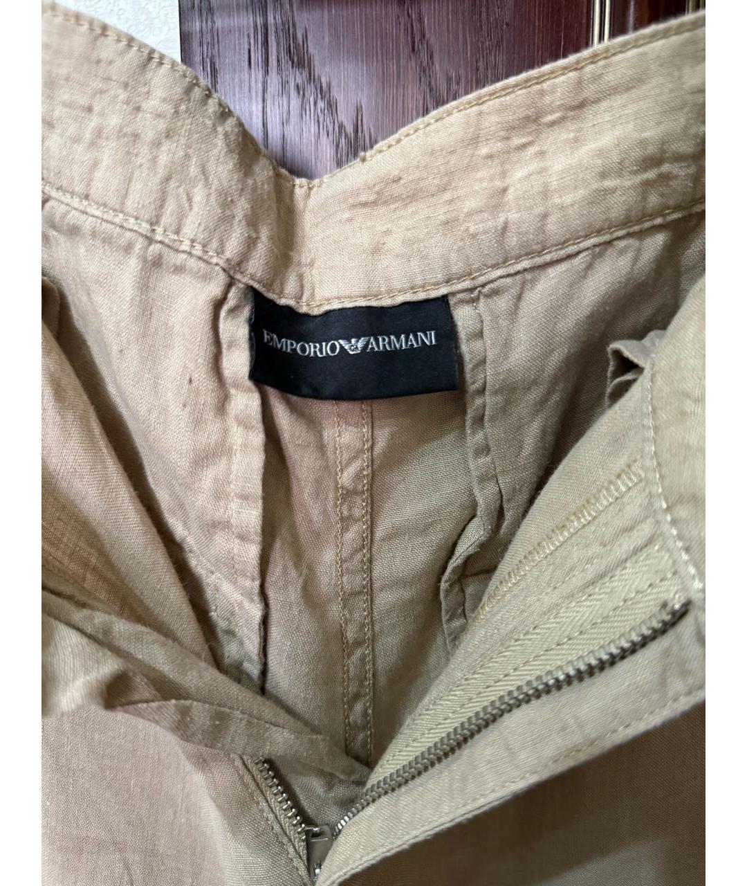 EMPORIO ARMANI Бежевые льняные брюки широкие, фото 3