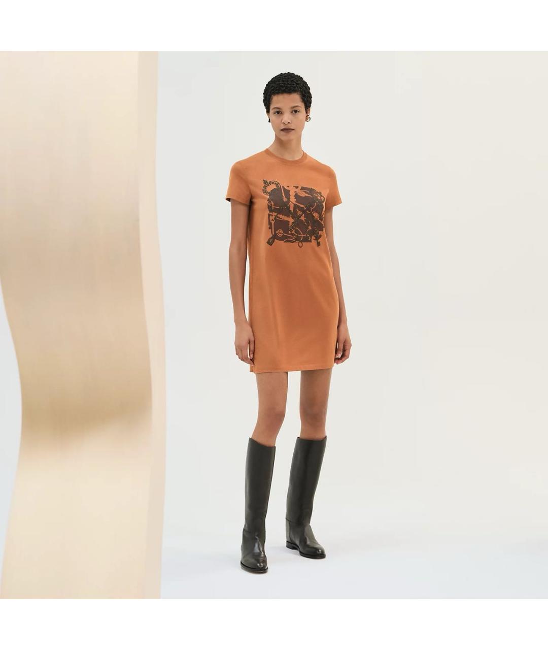 HERMES Коричневое хлопковое повседневное платье, фото 2
