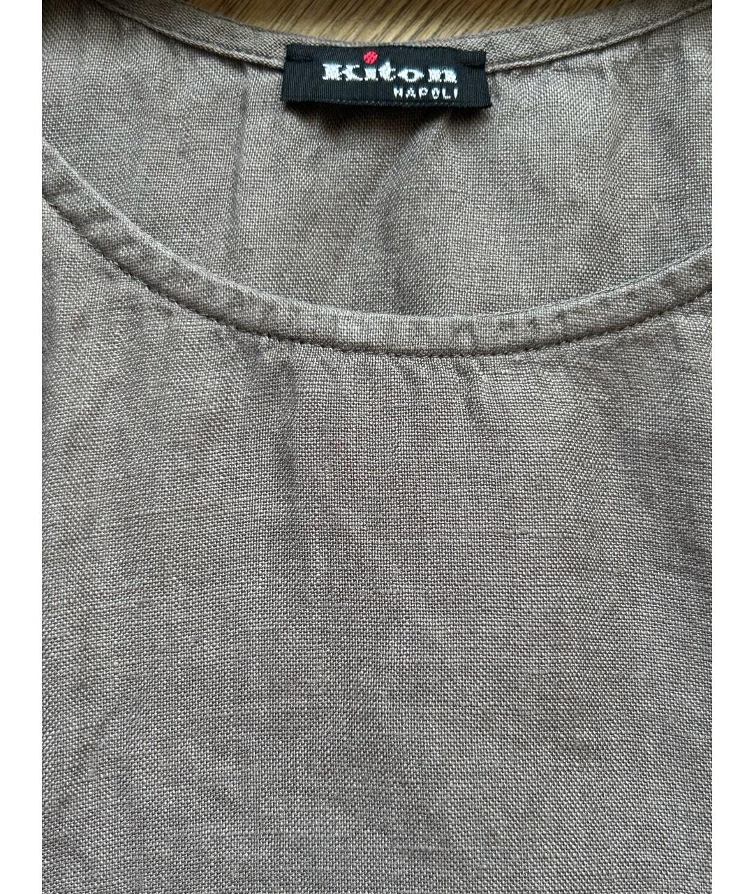 KITON Коричневая льняная майка, фото 5