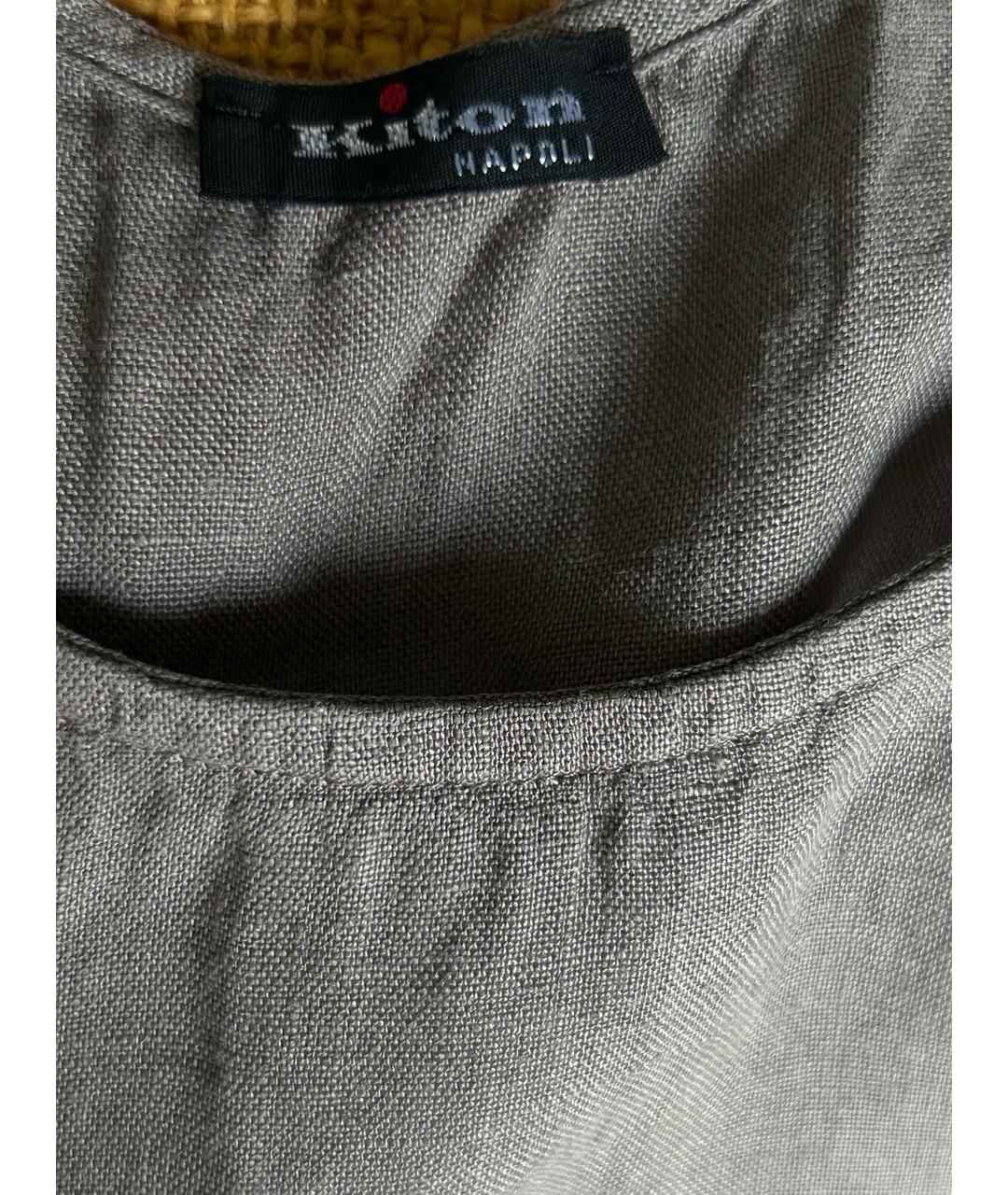 KITON Коричневая льняная майка, фото 6