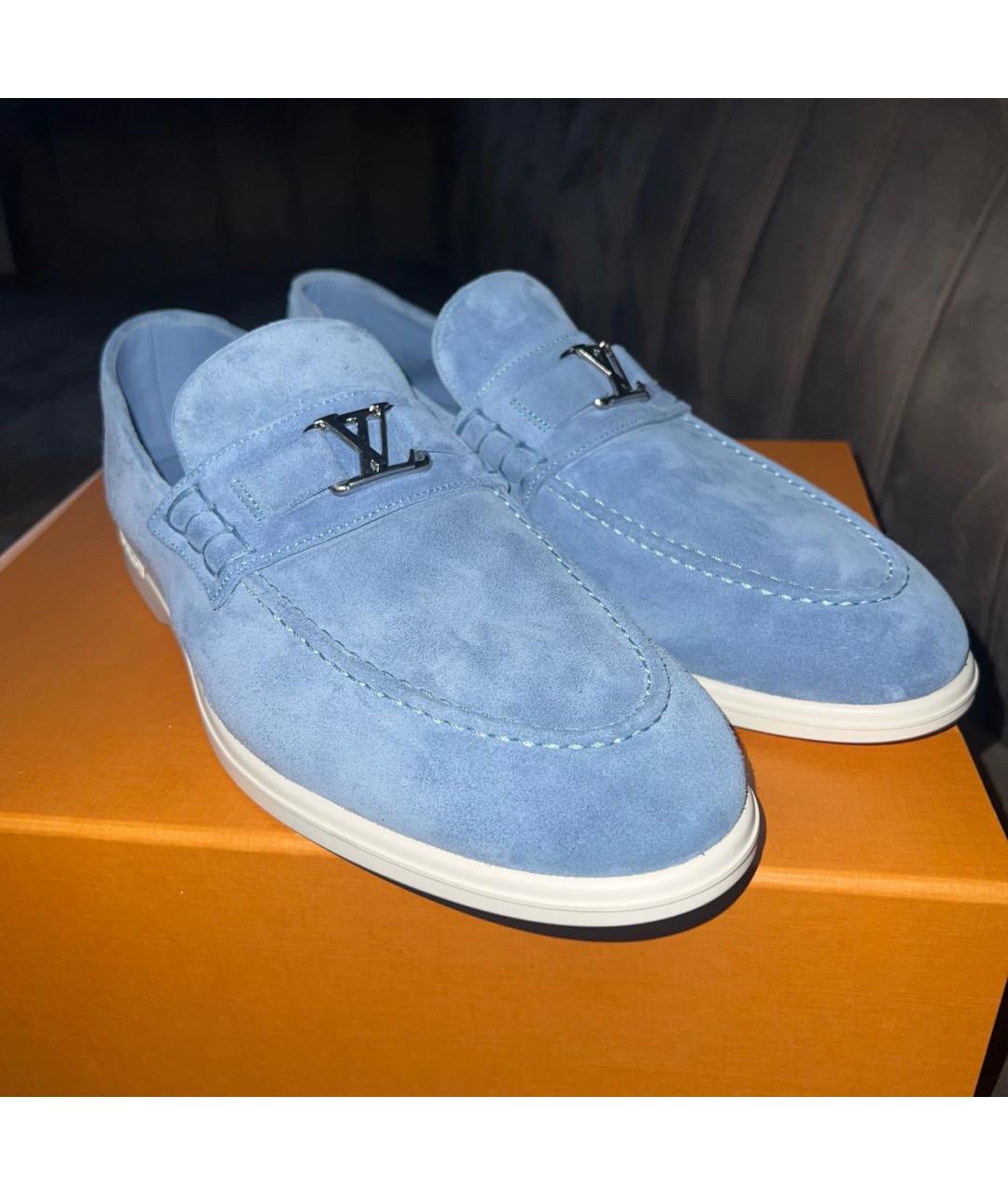LOUIS VUITTON Голубые замшевые лоферы, фото 2