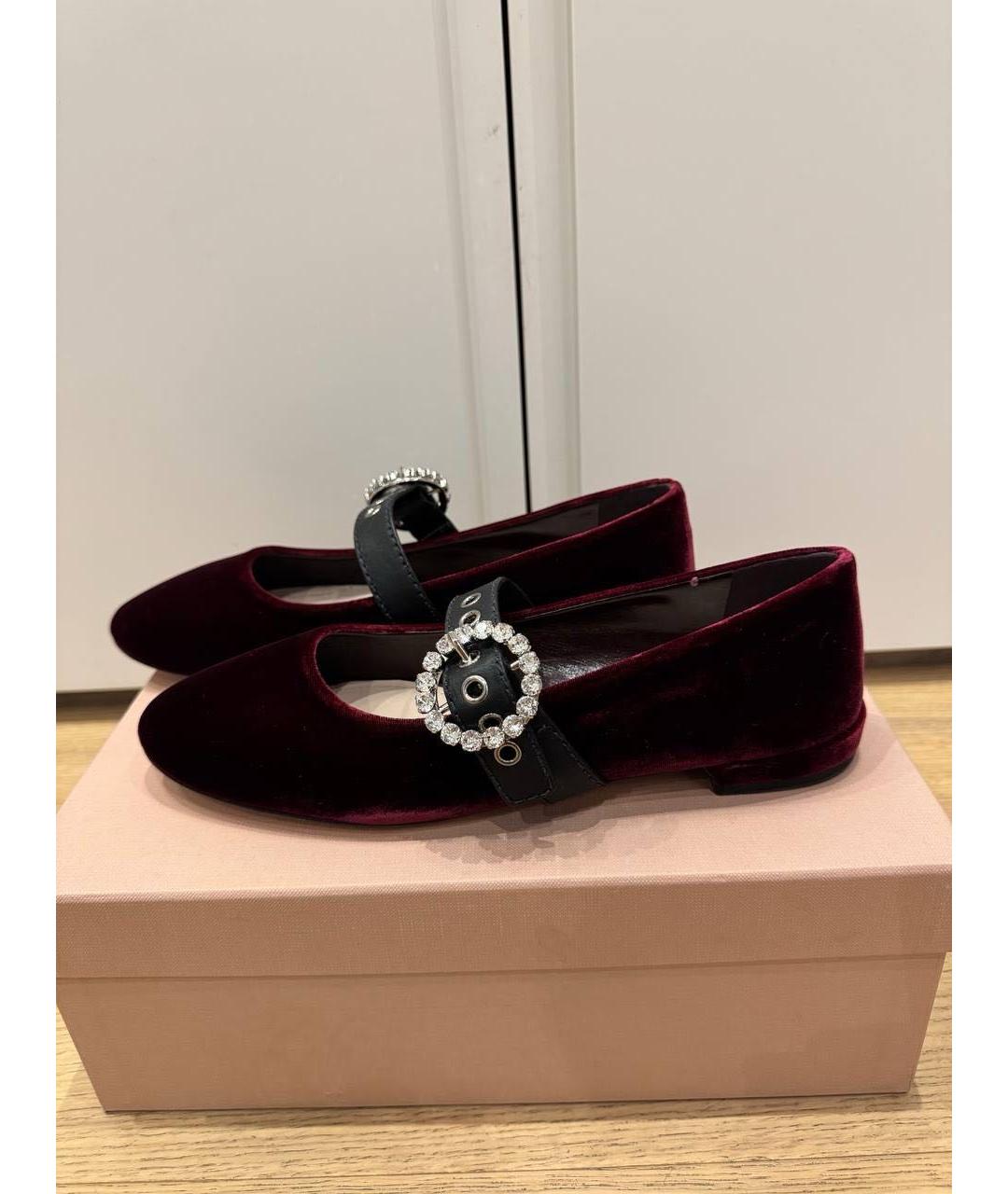 MIU MIU Бордовые кожаные балетки, фото 6