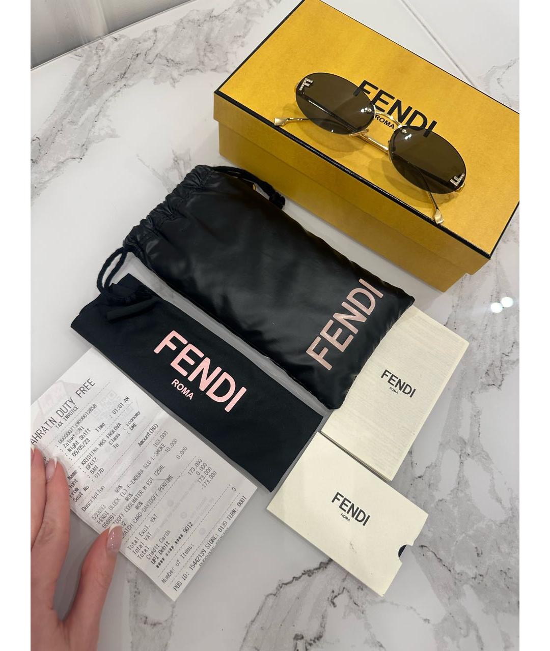 FENDI Коричневые металлические солнцезащитные очки, фото 4