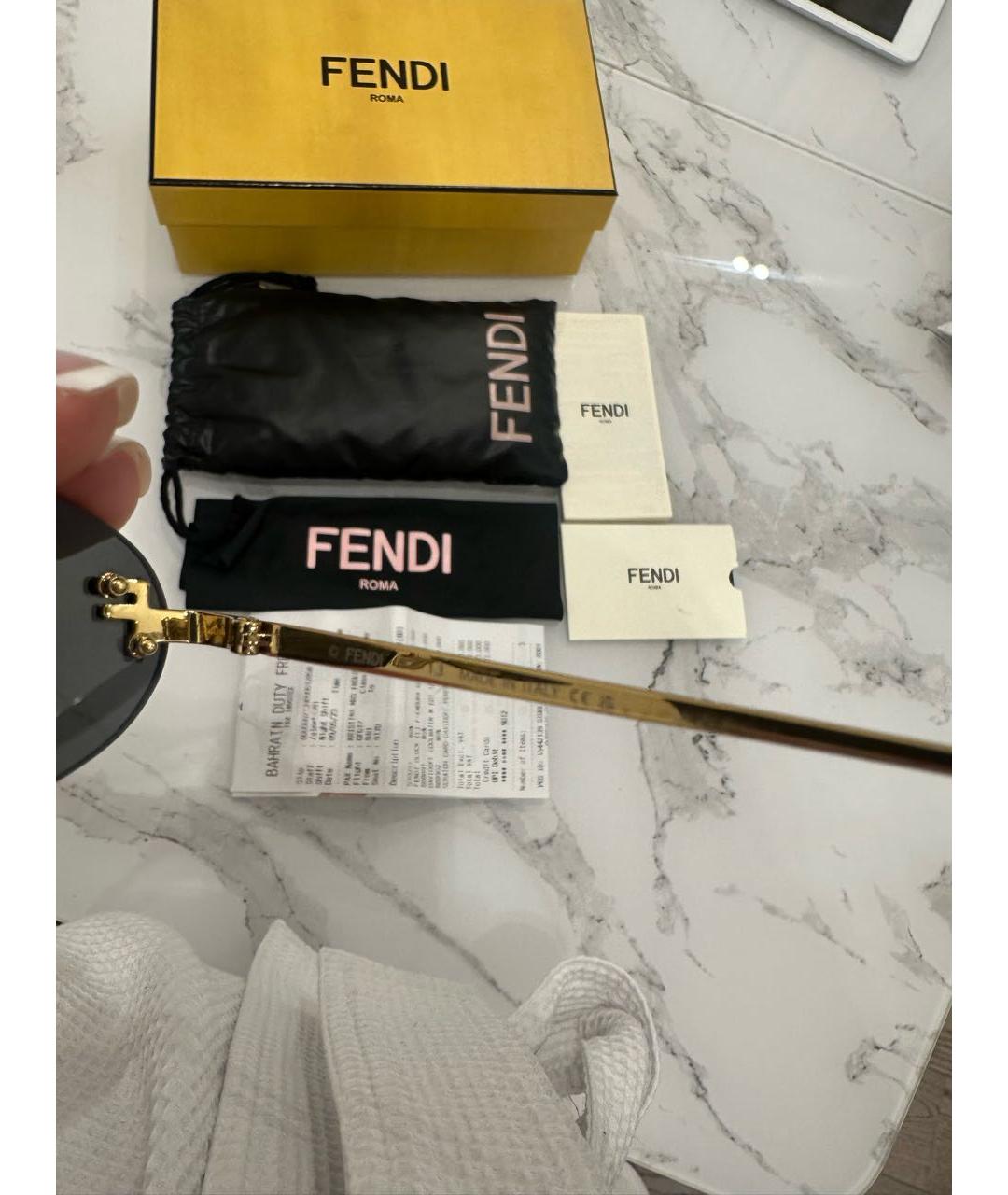 FENDI Коричневые металлические солнцезащитные очки, фото 3