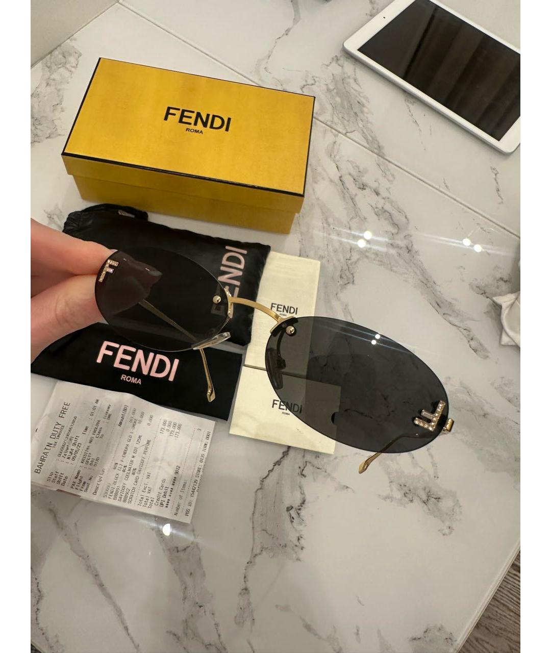 FENDI Коричневые металлические солнцезащитные очки, фото 9