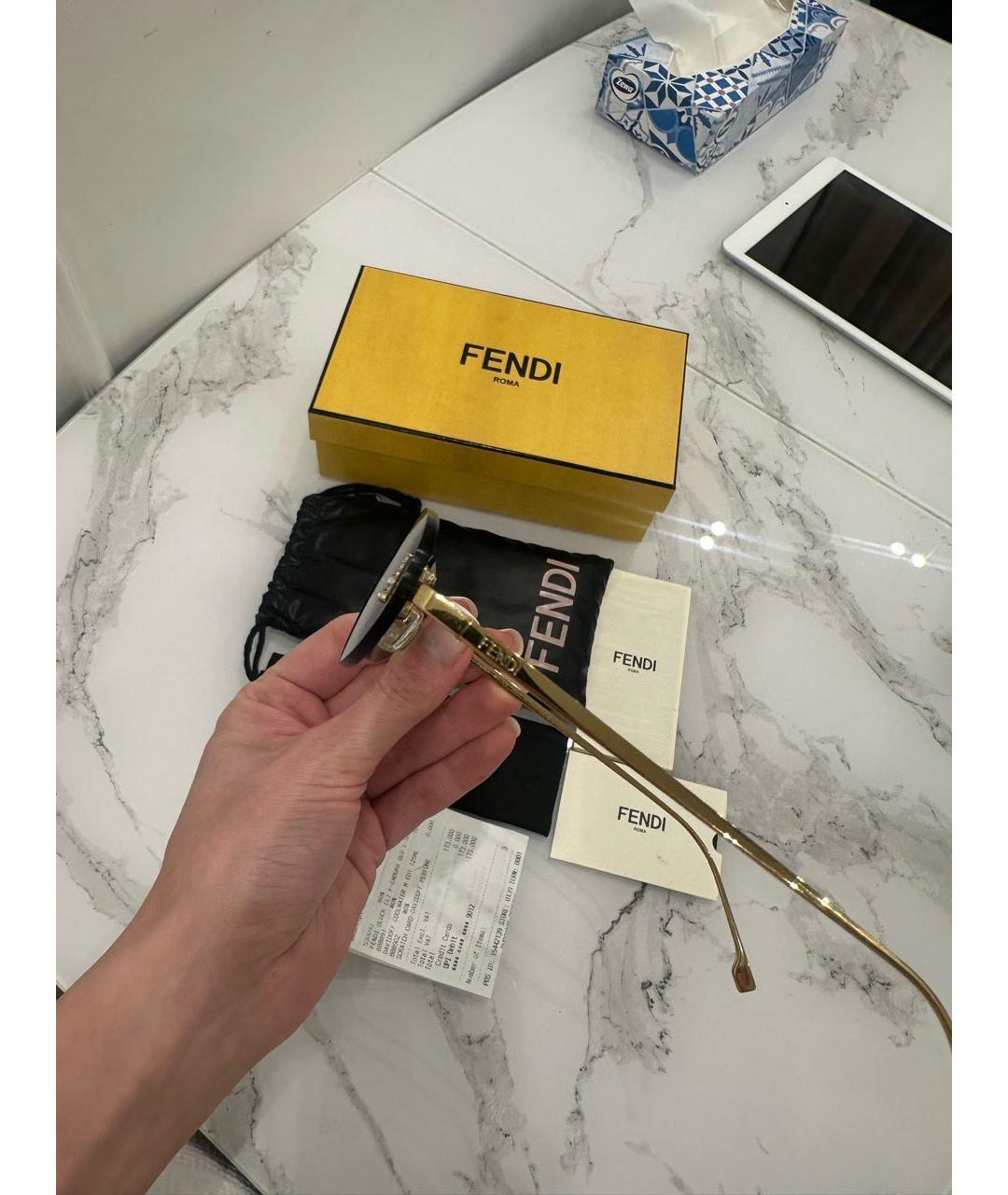 FENDI Коричневые металлические солнцезащитные очки, фото 2