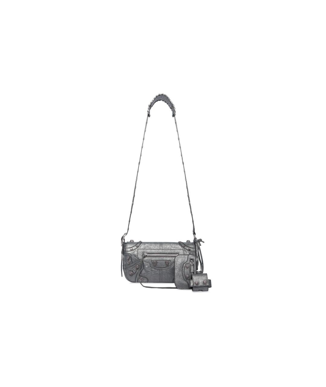 BALENCIAGA Серебряная кожаная сумка на плечо, фото 1