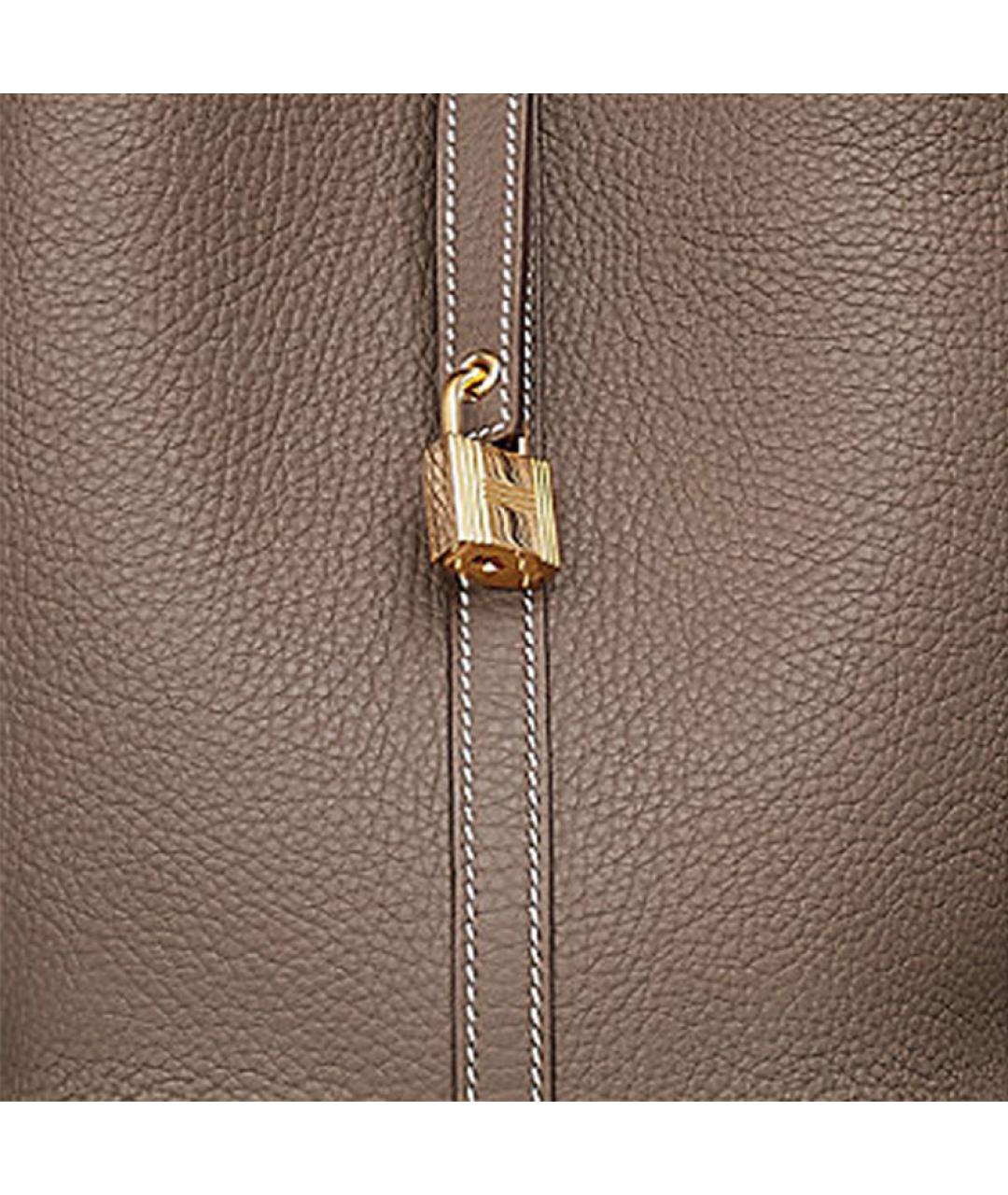 HERMES Коричневая кожаная сумка с короткими ручками, фото 7