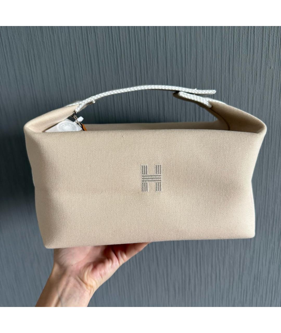 HERMES Бежевая хлопковая косметичка, фото 5