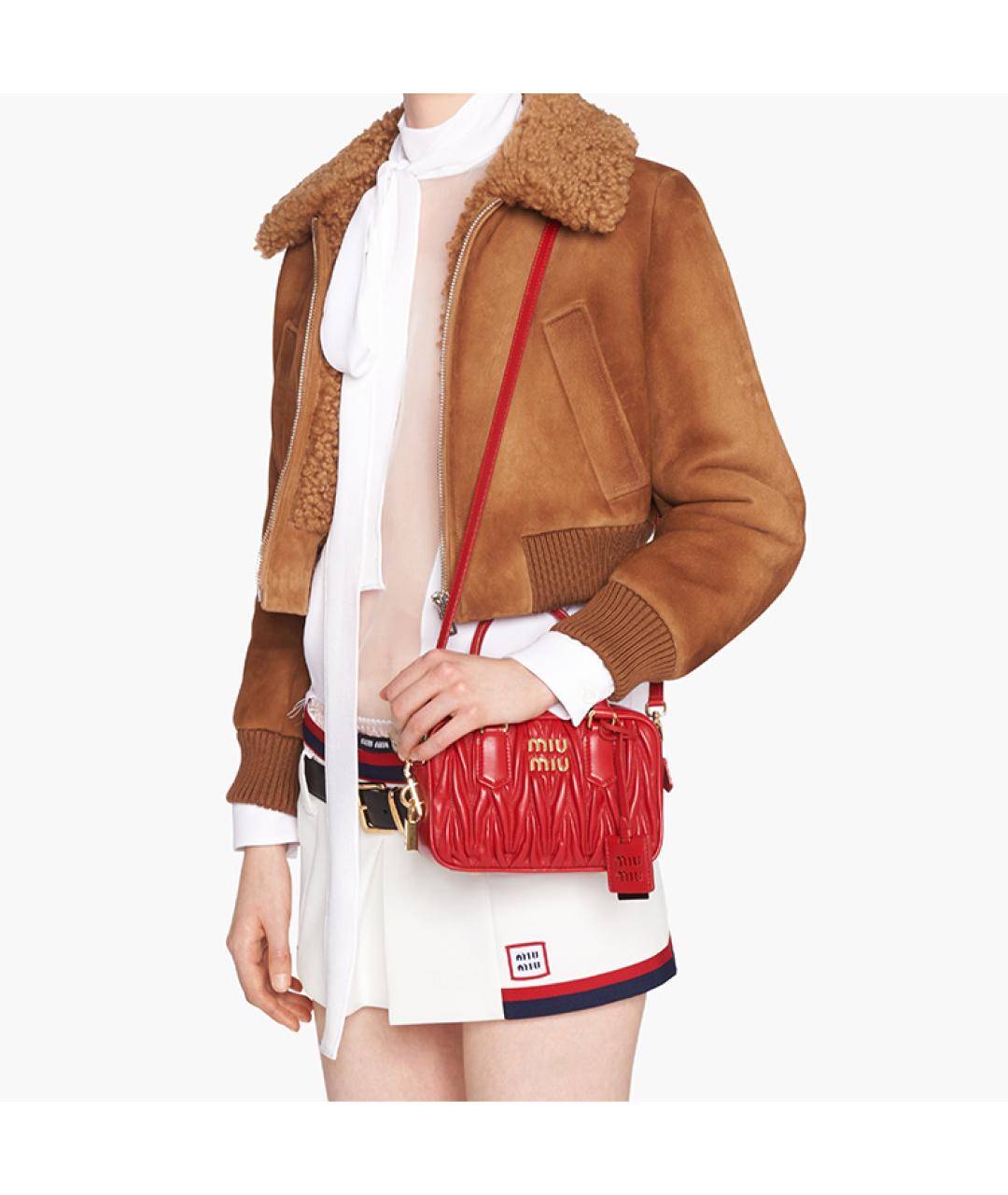 MIU MIU Красная кожаная сумка с короткими ручками, фото 5