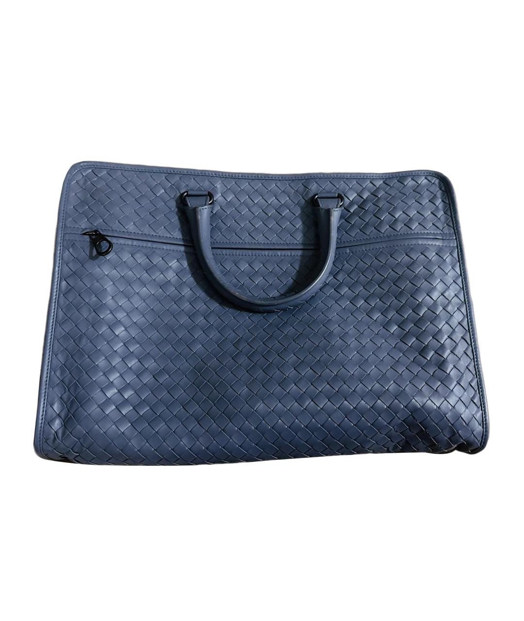 BOTTEGA VENETA Темно-синяя кожаная барсетка, фото 2
