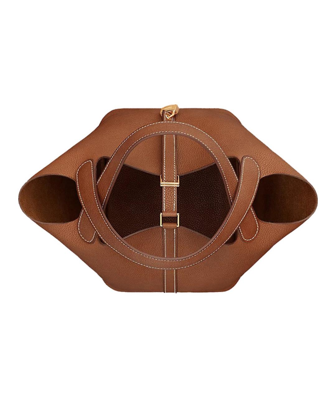 HERMES Коричневая кожаная сумка с короткими ручками, фото 3