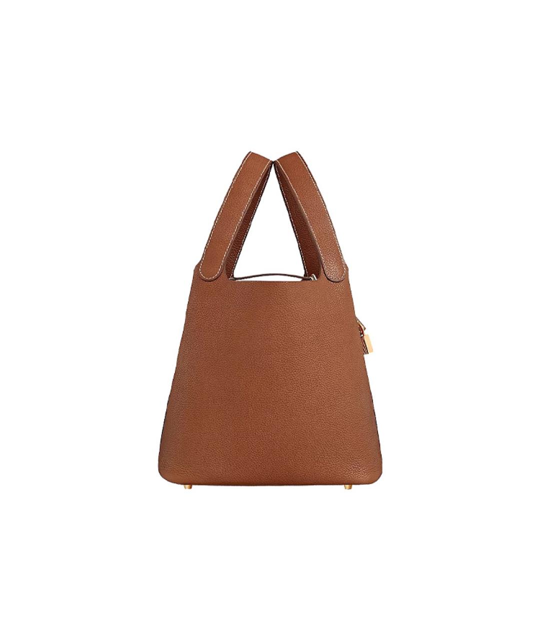 HERMES Коричневая кожаная сумка с короткими ручками, фото 2