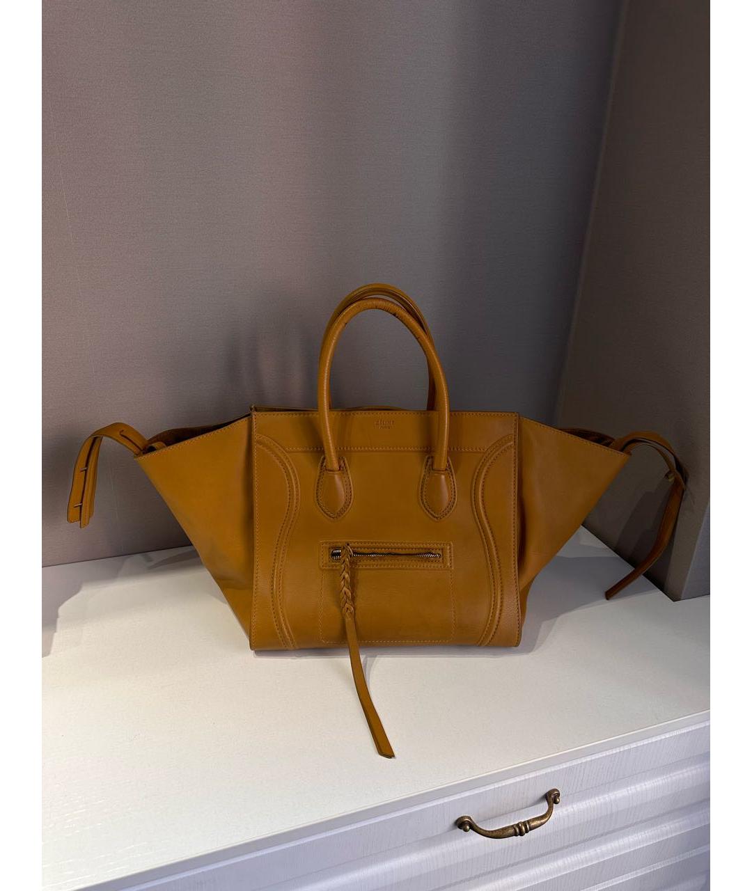 CELINE Горчичная кожаная сумка тоут, фото 8