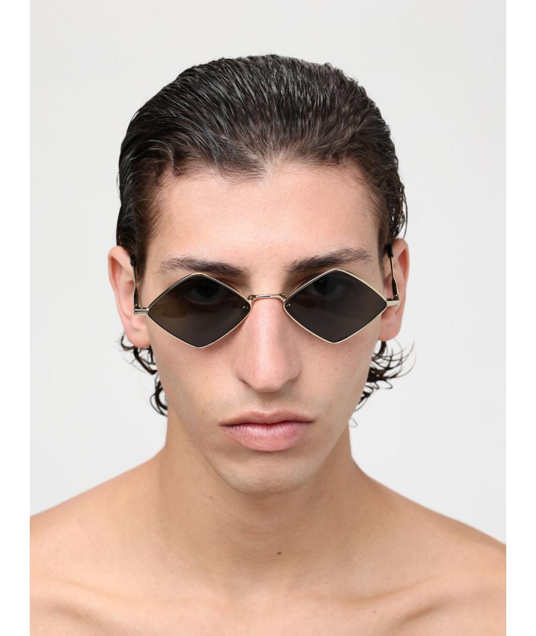 SAINT LAURENT Золотые металлические солнцезащитные очки, фото 2