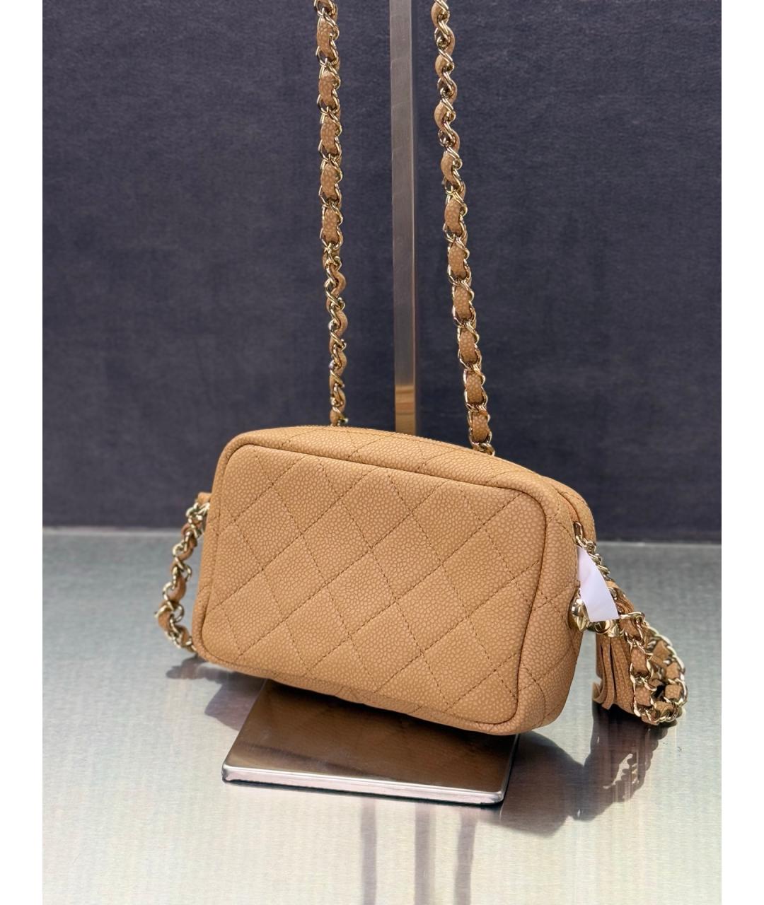 CHANEL Бежевая кожаная сумка через плечо, фото 5