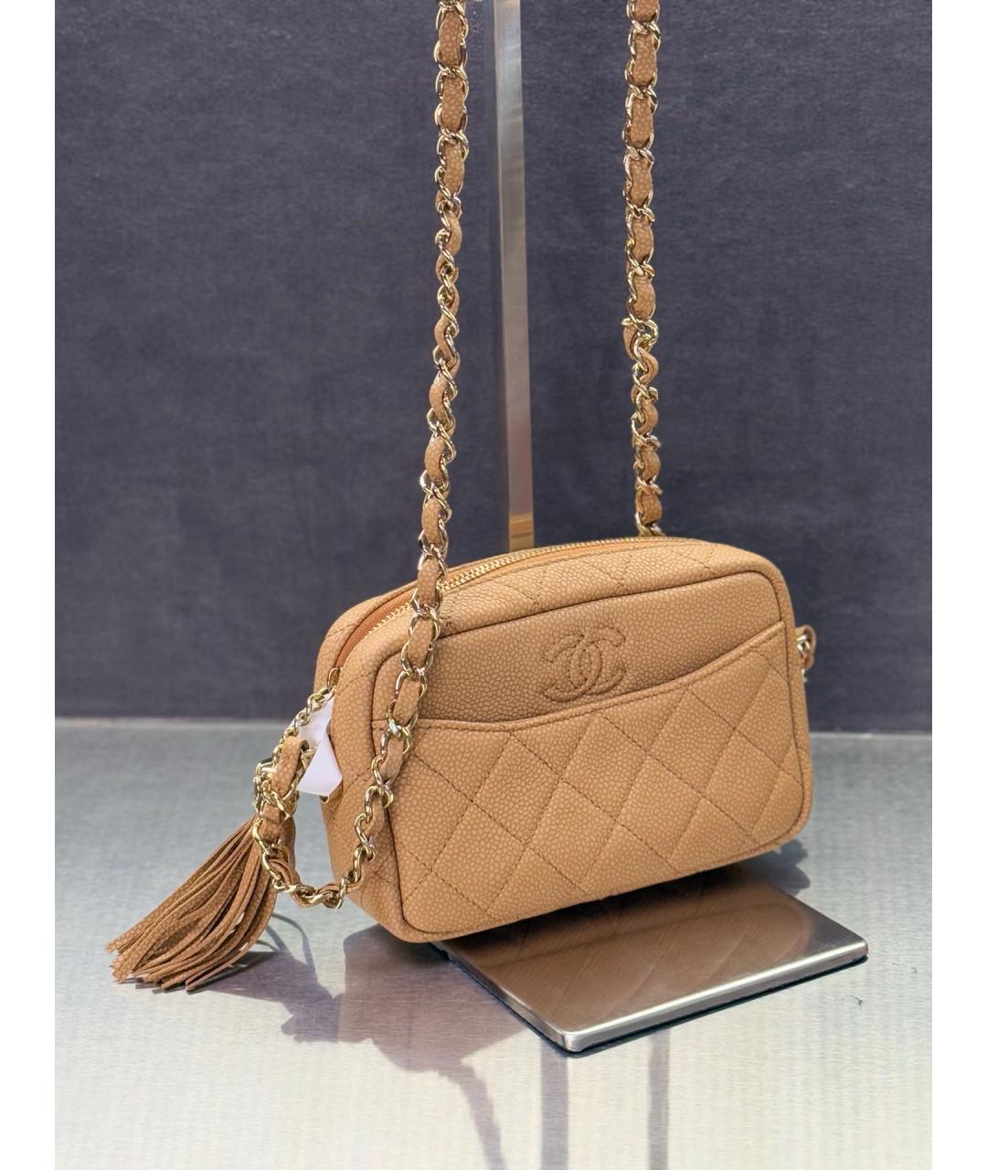 CHANEL Бежевая кожаная сумка через плечо, фото 3