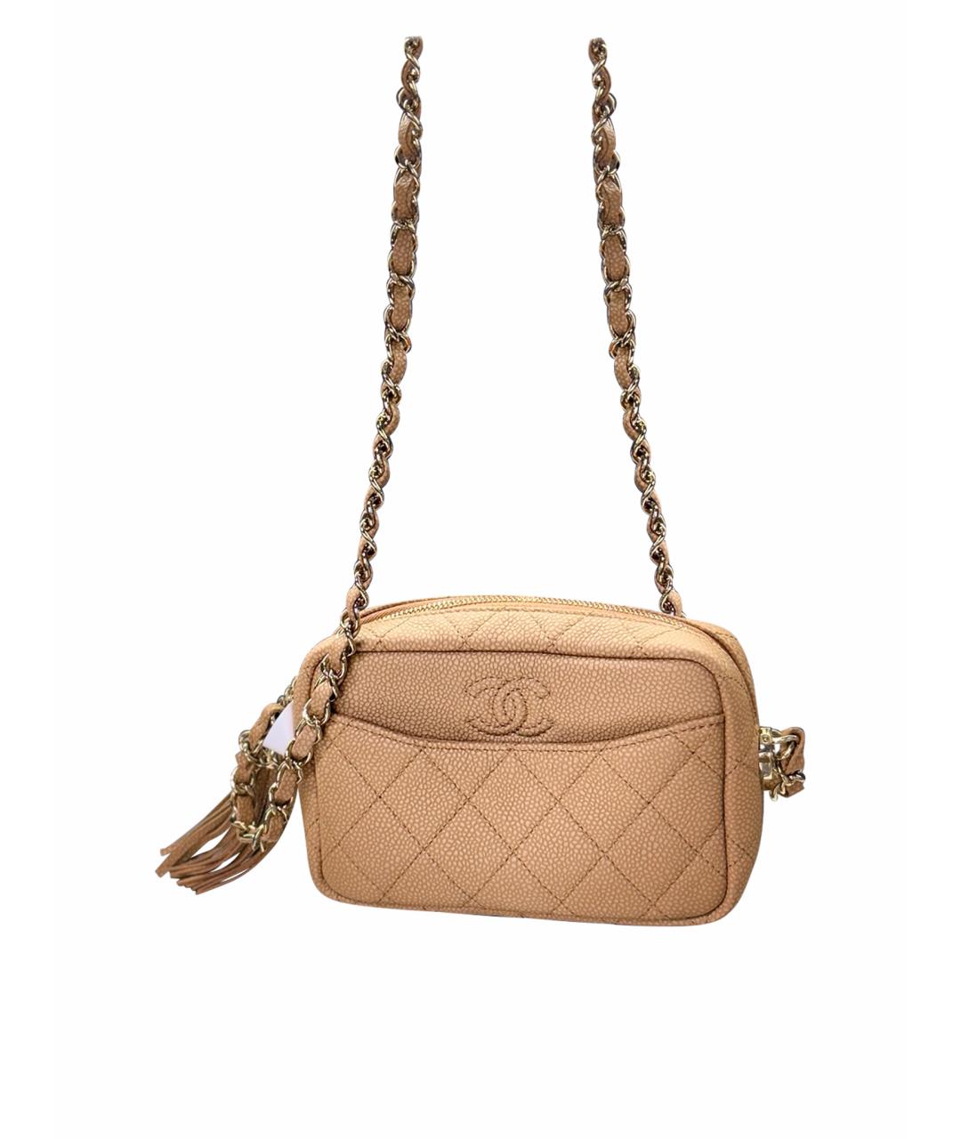 CHANEL Бежевая кожаная сумка через плечо, фото 9