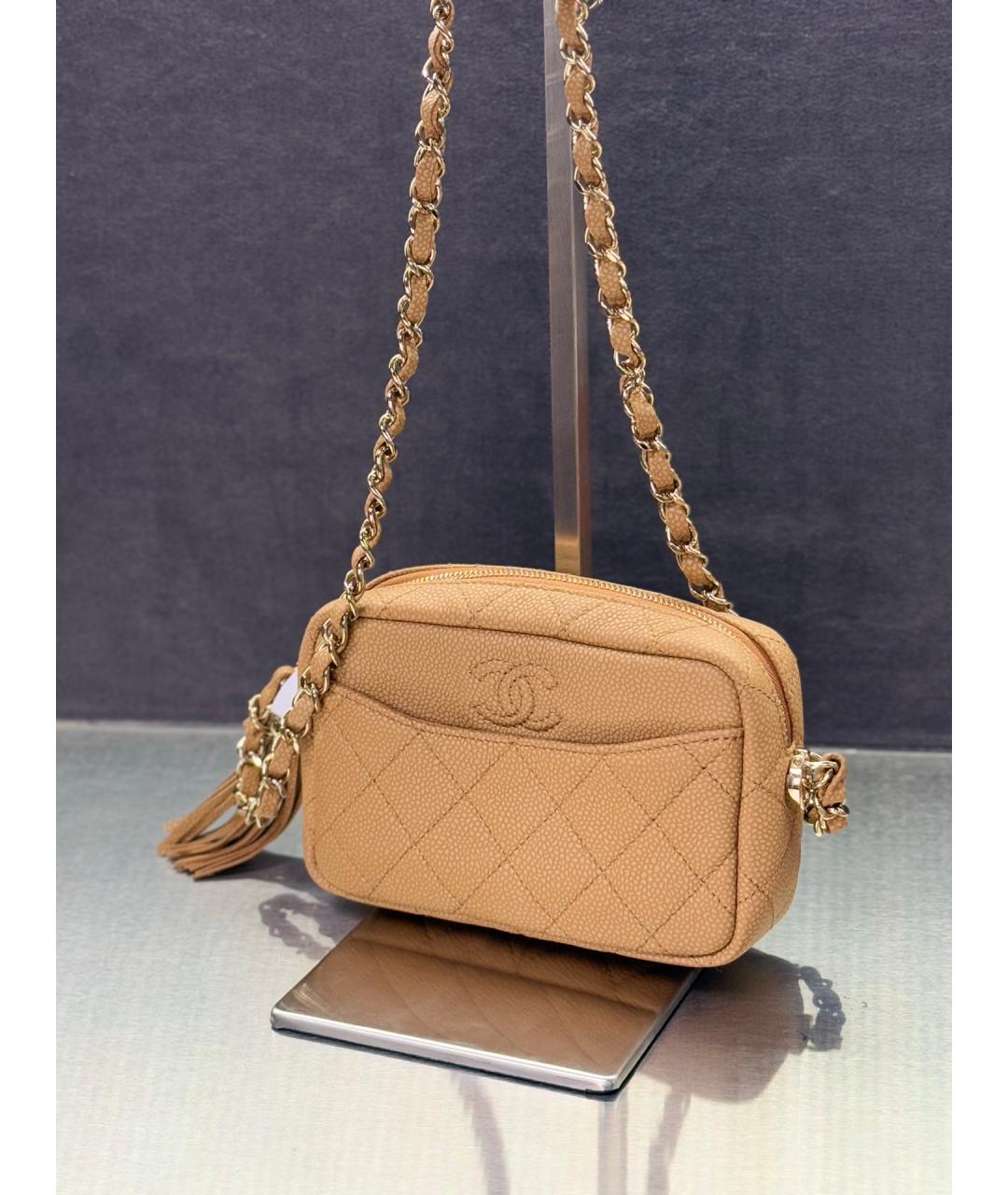 CHANEL Бежевая кожаная сумка через плечо, фото 2
