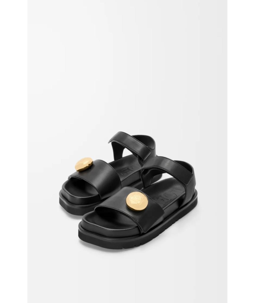 LOEWE Черные кожаные босоножки, фото 4
