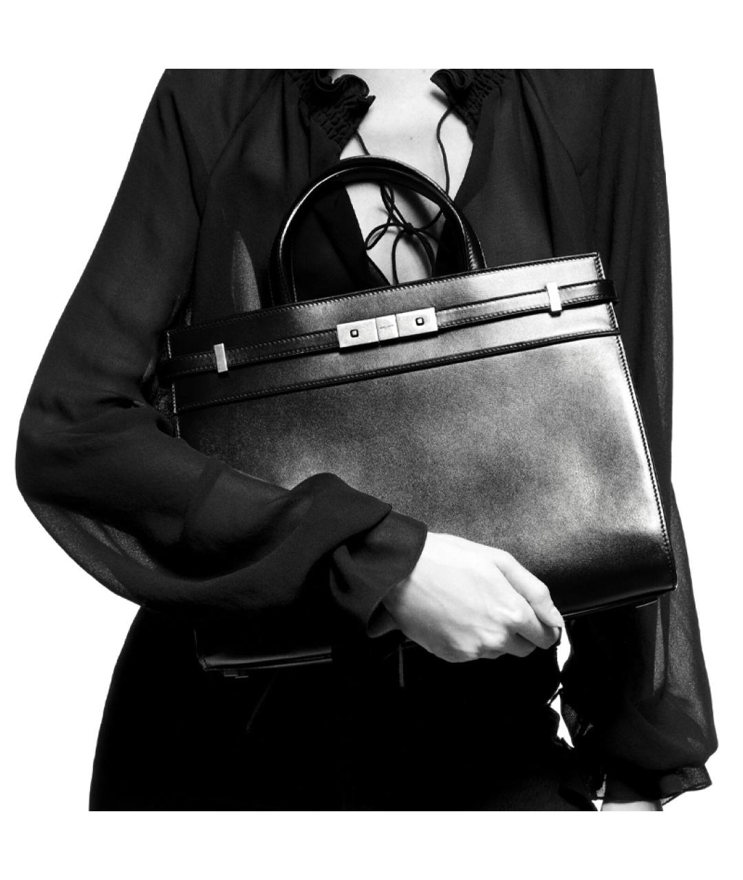 SAINT LAURENT Черная кожаная сумка с короткими ручками, фото 7