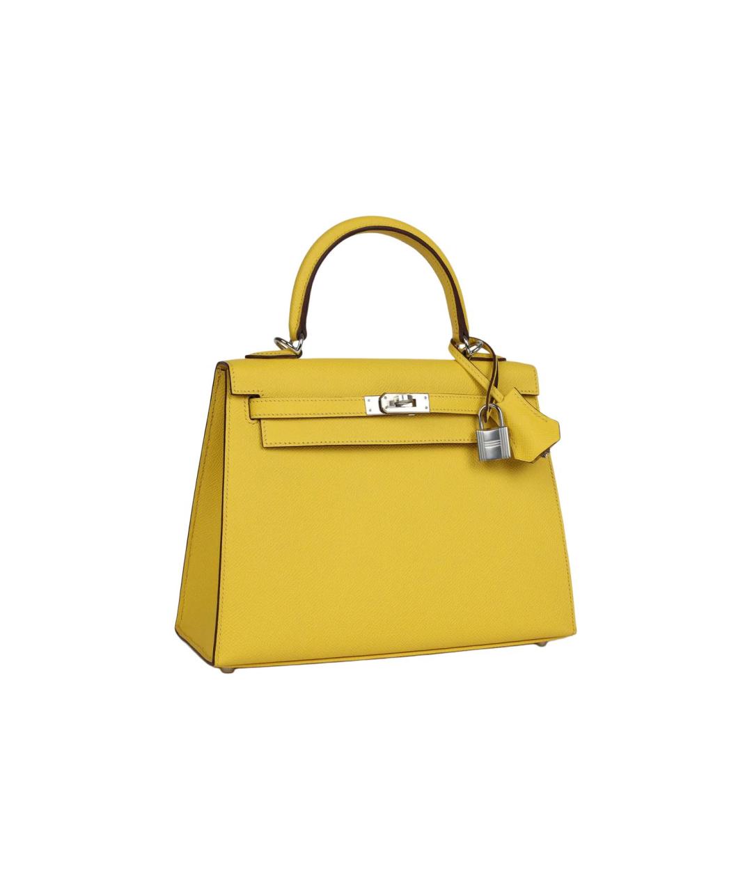 HERMES Желтая кожаная сумка с короткими ручками, фото 2
