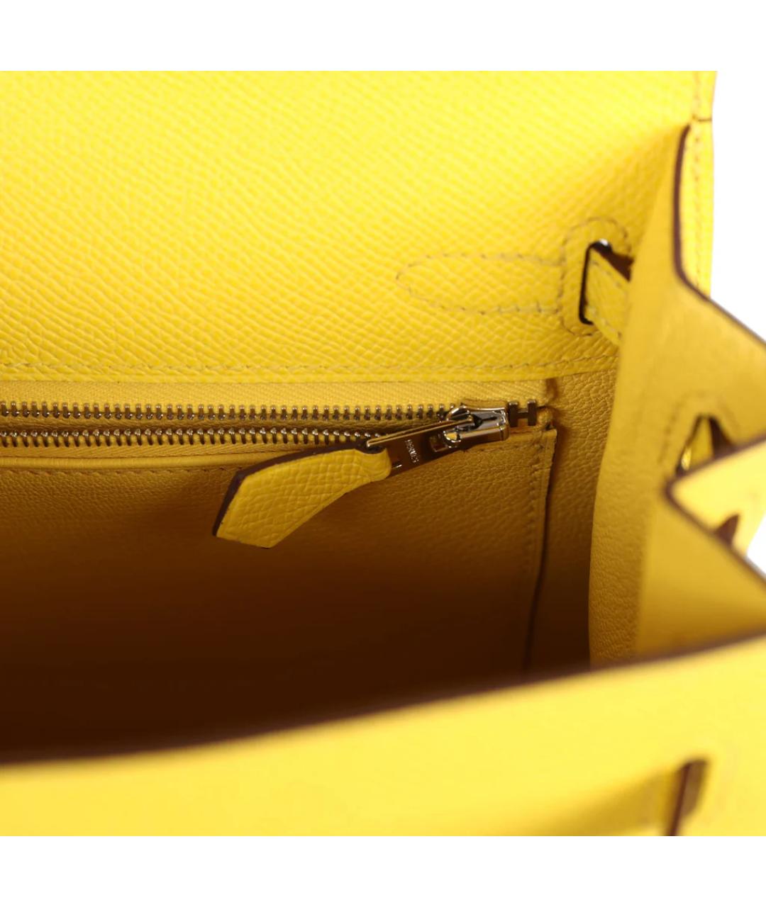 HERMES Желтая кожаная сумка с короткими ручками, фото 8