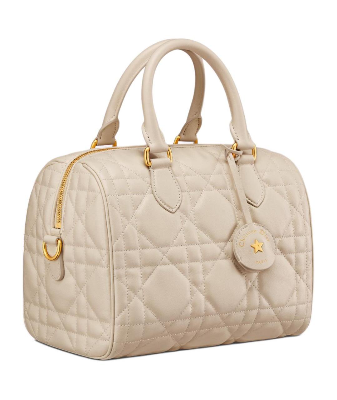 CHRISTIAN DIOR Бежевая кожаная сумка с короткими ручками, фото 3