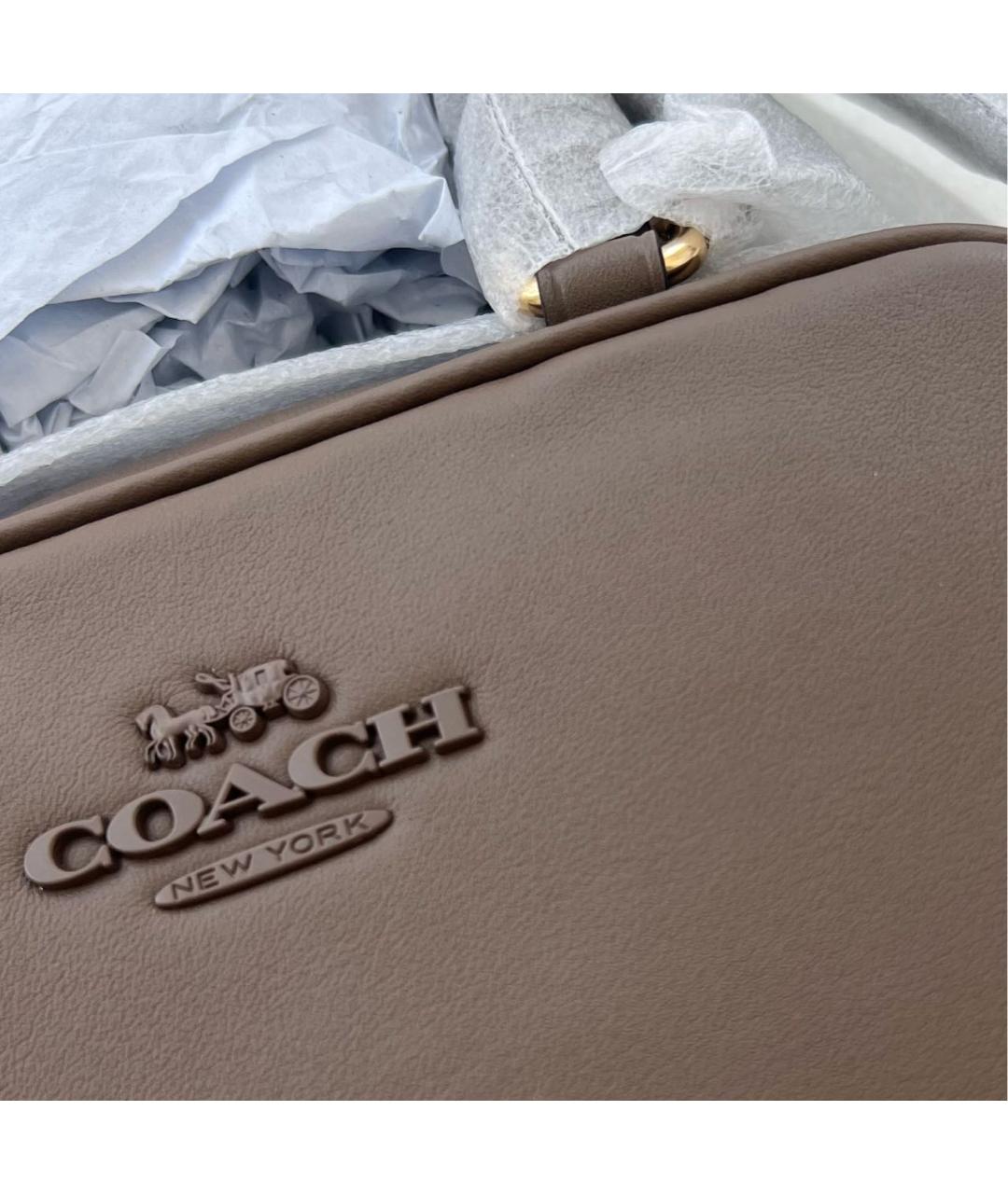 COACH Коричневая кожаная сумка с короткими ручками, фото 8