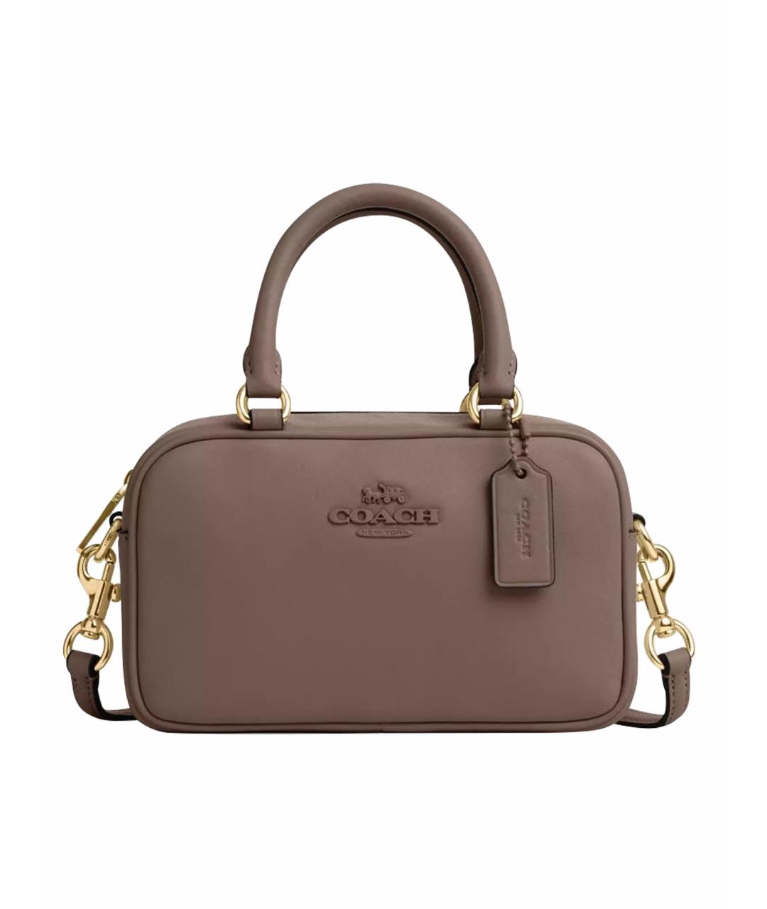 COACH Коричневая кожаная сумка с короткими ручками, фото 1