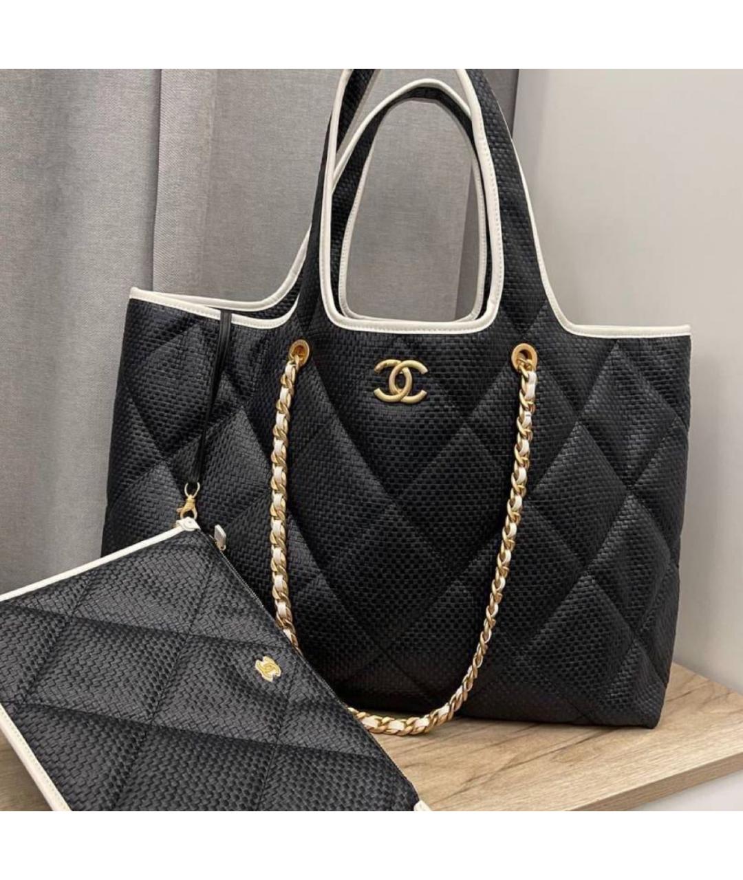 CHANEL Черная пелетеная пляжная сумка, фото 5